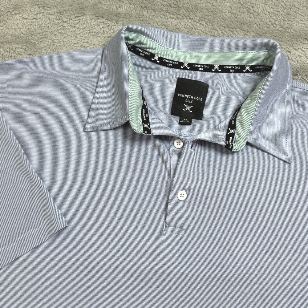 NWT Kenneth Cole Golf Mens XL Polo Shirt Blue‎ Space Dye Performance UPF 50+